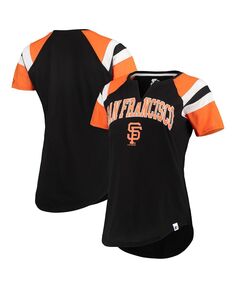 Женская черная, оранжевая футболка San Francisco Giants Game с вырезом реглан Starter