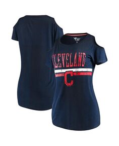 Женская темно-синяя футболка Cleveland Indians Clear The Bases с открытыми плечами и овальным вырезом G-III 4Her by Carl Banks, темно-синий