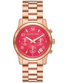 Женские подиумные кварцевые часы с хронографом из нержавеющей стали цвета розового золота, 38 мм Michael Kors, золотой
