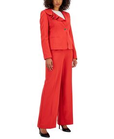 Женская асимметричная куртка на одной пуговице с рюшами и широкий брючный костюм Nipon Boutique
