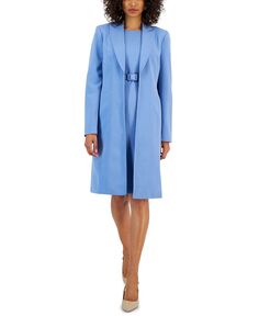 Женская удлиненная куртка-топпер и платье-футляр без рукавов с поясом Nipon Boutique, голубой