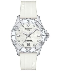 Женские часы Swiss Seastar 1000 с белым силиконовым ремешком, 36 мм Tissot
