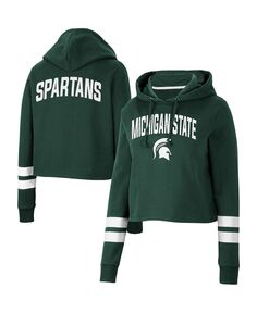 Женский укороченный пуловер с капюшоном в зеленую полоску Michigan State Spartans Throwback Colosseum, зеленый