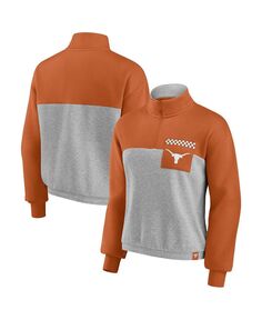 Женская куртка с цветными блоками и молнией на четверть по бокам с логотипом Texas Orange, Heathered Grey Texas Longhorns Fanatics