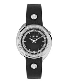 Женские часы Tortona Crystal, 2 стрелки, черные кварцевые часы из натуральной кожи, 38 мм Versus Versace