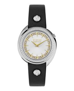 Женские часы Tortona Crystal, 2 стрелки, черные кварцевые часы из натуральной кожи, 38 мм Versus Versace