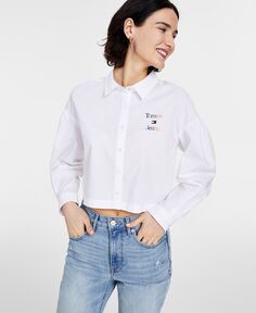 Женская хлопковая укороченная рубашка на пуговицах Tommy Jeans, белый