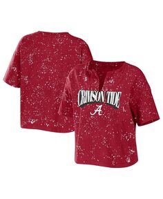 Женская футболка Crimson Alabama Crimson Tide Bleach Wash Splatter Notch Neck WEAR by Erin Andrews