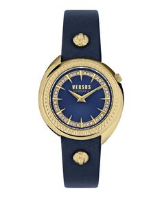 Женские часы Tortona Crystal, 2 руки, синие кварцевые часы из натуральной кожи, 38 мм Versus Versace