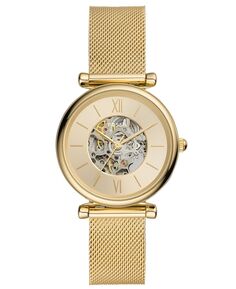 Женские автоматические часы Carlie из нержавеющей стали с золотистой сеткой, 35 мм Fossil, золотой