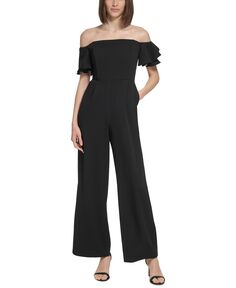 Женский комбинезон с открытыми плечами и рюшами Calvin Klein, черный