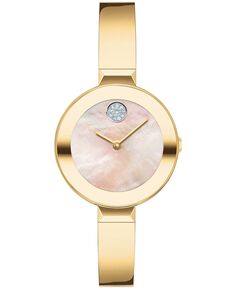 Женские смелые браслеты, швейцарские кварцевые часы из золотистой стали с ионным покрытием, 28 мм Movado, золотой