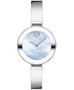 Женские смелые браслеты, швейцарские кварцевые, серебристые часы из нержавеющей стали, 28 мм Movado