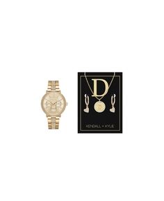 Женские аналоговые часы-браслет из блестящего золотистого металлического сплава, 38 мм, подарочный набор Kendall + Kylie, золотой