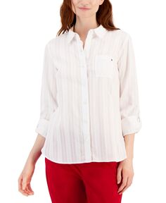 Женская хлопковая блузка в фактурную полоску Tommy Hilfiger, белый