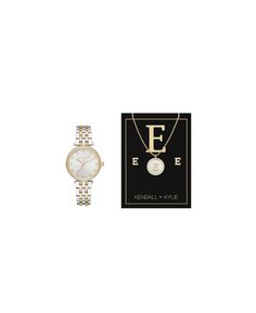 Женские аналоговые блестящие двухцветные часы-браслет из металлического сплава, 34 мм, подарочный набор Kendall + Kylie