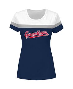 Женская белая, темно-синяя футболка с цветными блоками Cleveland Guardians большого размера Profile