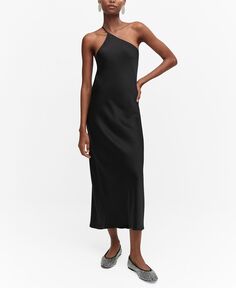 Женское атласное платье с открытой спиной MANGO, черный