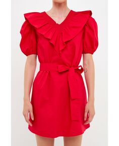 Женское мини-платье с присборенными сборками и рюшами English Factory, красный