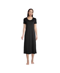 Женское хлопковое ночное платье до середины икры с короткими рукавами Supima Lands&apos; End, черный