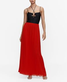Женская длинная юбка со складками MANGO, красный