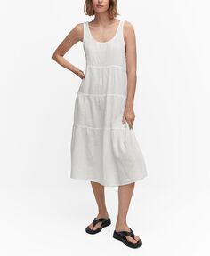 Женское фактурное платье с плиссированной юбкой MANGO, белый