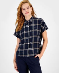 Женская хлопковая рубашка с короткими рукавами и манжетами Tommy Jeans