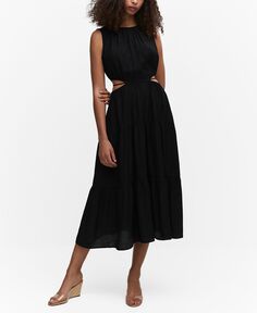 Женское расклешенное платье с открытыми деталями MANGO, черный