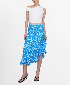 Женская асимметричная юбка с принтом MANGO, синий