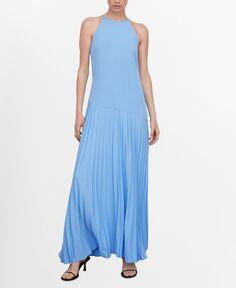 Женское платье со складками и вставками MANGO, синий