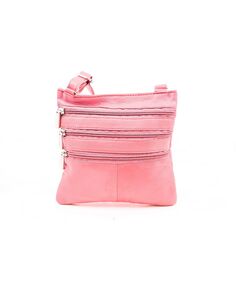 Женская кожаная сумка через плечо с тройной молнией CHAMPS, розовый