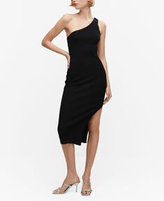 Женское асимметричное платье с разрезом MANGO, черный