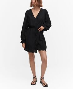 Женское вельветовое фактурное платье MANGO, черный