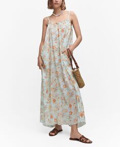 Женское длинное платье с цветочным принтом MANGO
