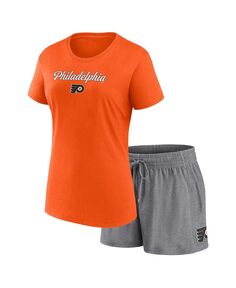 Женский комплект из футболки и шорт с надписью Philadelphia Flyers оранжевого и серого цвета Хизер Fanatics