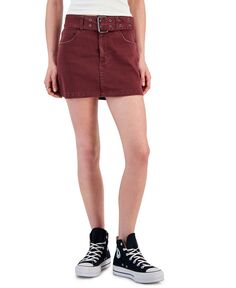Однотонная джинсовая юбка ультра мини с поясом для подростков Tinseltown