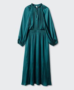 Женское атласное платье с пышными рукавами MANGO