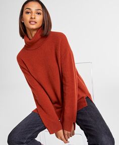 Женский свитер с высоким воротником и разрезом на подоле из 100% кашемира Charter Club