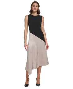 Женское асимметричное платье без рукавов с цветными блоками DKNY