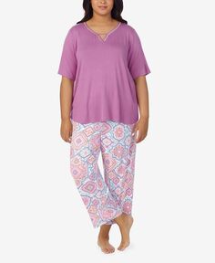 Пижамный комплект из 2 предметов с короткими рукавами больших размеров Ellen Tracy, розовый