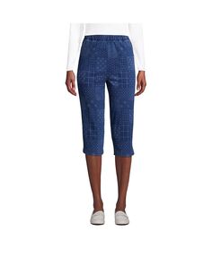 Женские спортивные трикотажные джинсовые брюки-капри с высокой посадкой и эластичной резинкой на талии Lands&apos; End