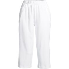 Женские спортивные трикотажные брюки-капри для миниатюрных размеров с эластичной резинкой на талии и высокой посадкой Lands&apos; End, белый