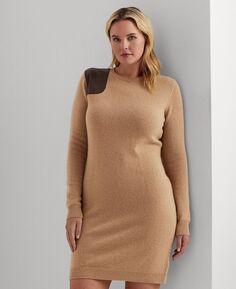 Платье-свитер больших размеров из искусственной кожи с нашивками Lauren Ralph Lauren