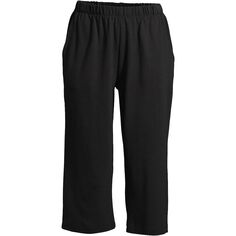 Женские спортивные трикотажные брюки-капри для миниатюрных размеров с эластичной резинкой на талии и высокой посадкой Lands&apos; End, черный