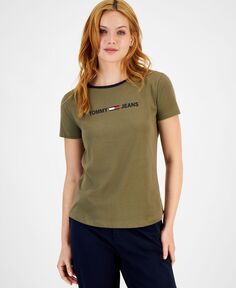 Женская хлопковая футболка с контрастной отделкой и рисунком Tommy Jeans