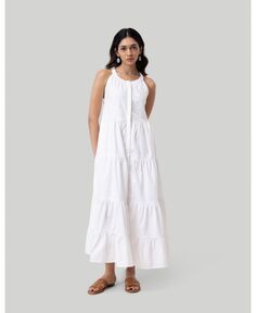 Женское ярусное платье макси без рукавов с вышивкой Reistor, белый