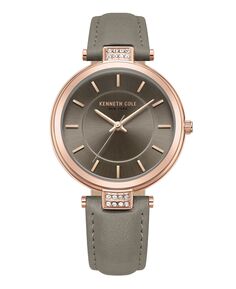 Женские кварцевые классические серые часы из натуральной кожи 34 мм Kenneth Cole New York, серый