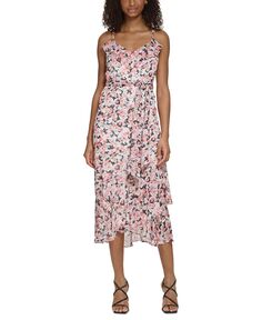 Женское шифоновое платье миди без рукавов с цветочным принтом и оборками и завязкой на талии KARL LAGERFELD PARIS