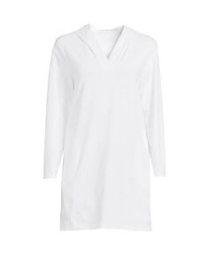 Женское платье-накидка для плавания из хлопкового джерси с длинными рукавами и капюшоном больших размеров Lands&apos; End, белый