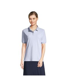 Женская сетчатая рубашка-поло с короткими рукавами и школьной формой Lands&apos; End, синий